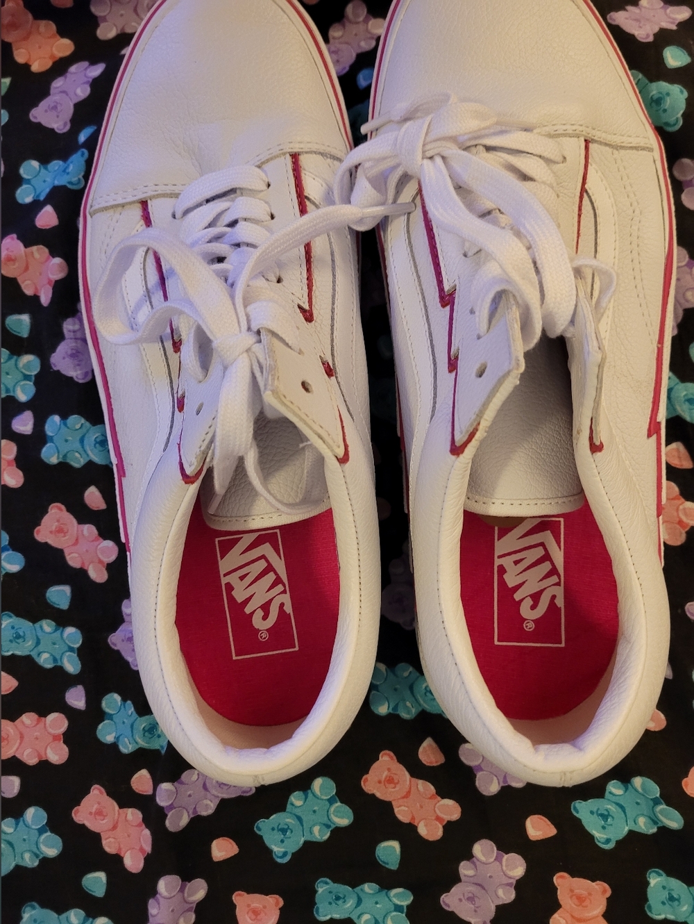 Vans Old Skool Bolt Pop Pink Glow White Leather Sneakers Womens 12 Mens 10.5 - Picture 4 of 6